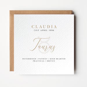 Taurus Zodiac Birthday Card, Personalised Horoscope Card, April Birthday Card, May Birthday Card, Card For Star Sign, Astrology Card, Birth