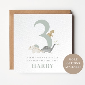Dinosaur 3rd Birthday Card, Boys Girls Third Birthday Card, Dino Birthday Card for Kids, Roarsome Age 3 Card, T-Rex Party Card, Personalised