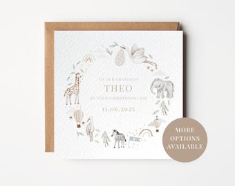 Christening Card For Godson, Cute Animal Christening Card, On Your Christening Day, Personalised Christening Card, Grandson Christening Card