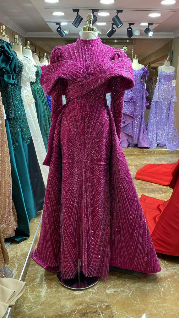 Lace Mermaid Hijab Evening Dress: Crystal Embellished - Etsy Israel