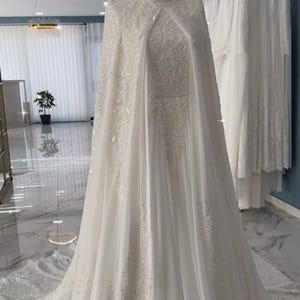 Muslim Wedding Dress, Wedding Dress, Embroidered Lace and Original Chiffon Fabric, Engagement Dress, Long Sleeve Evening Dress,Hijab Wedding