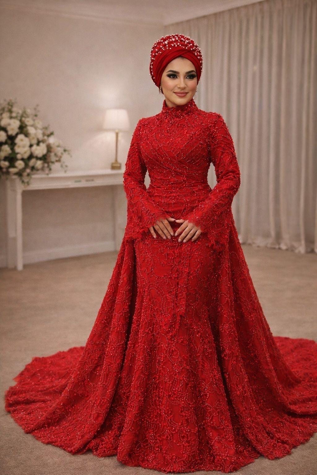 hijab wedding dress red Pin by Maryam on Outfits