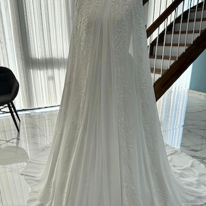 Hijab Wedding Dress, Wedding Dress, Crystal Embroidered Lace Designed From Chiffon, Engagement Dress, Long Sleeve Evening Dress