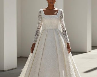 Luxury Custom Wedding Dress ,The Entire Dress Is A Fluffy Pleated Design Embroidered With Crys