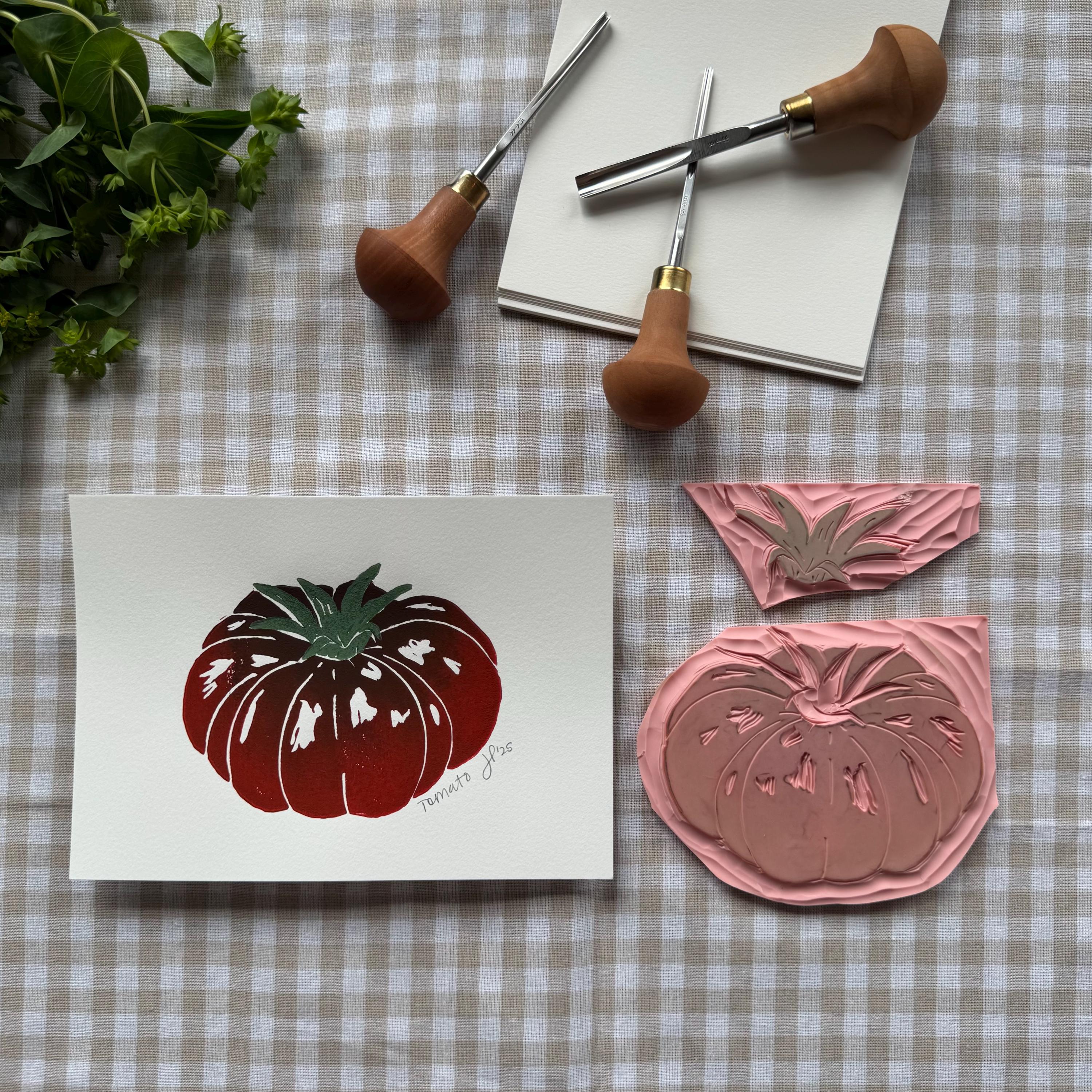 Heirloom Tomato | Red Tomato | Block Print | Farmers Market | Kitchen Art | Linocut | Original Art | Hand Carved | Hand Printed | Unframed