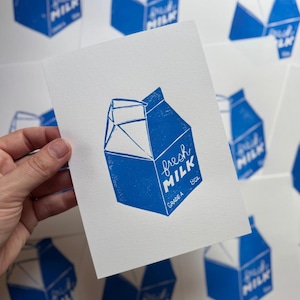 Milk Carton Print | Linocut | Kitchen Art | Original Art | Block Print | Hand Carved | Hand Printed | Unframed | Back to School