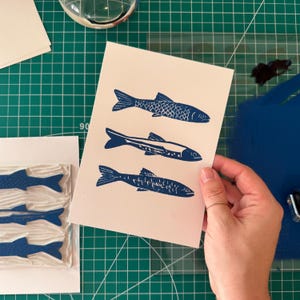 Sardines | Block Print | Fish | Tinned Fish | Sardine | Kitchen Art | Linocut | Original Art | Hand Carved | Hand Printed