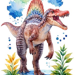 Spinosaurus dinosaur watercolor painting wall art digital print