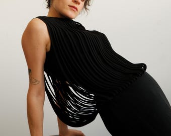 Vintage 60s Car Wash Fringed Black Cocktail Dress