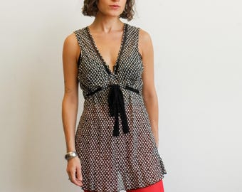 Minivestido o top vintage de seda transparente de los años 90 / Tallas: Pequeña, Mediana, Grande