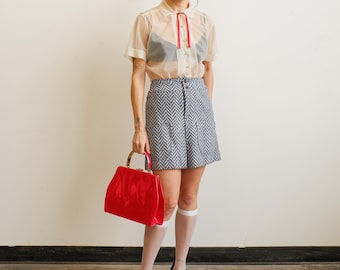 Vintage 70s Chevron Skort/ 1960s 1970s Blue White Mod Mini/ Size XS 25