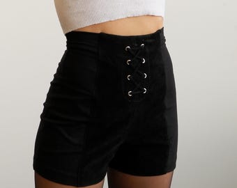 Shorts vintage de cuero y gamuza Wilson de los años 90 con cordones / Talla pequeña-mediana