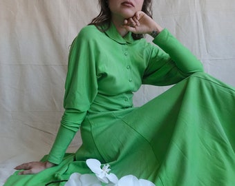 Vintage 1980s Peach Dolman Sleeve Shft Dress Small