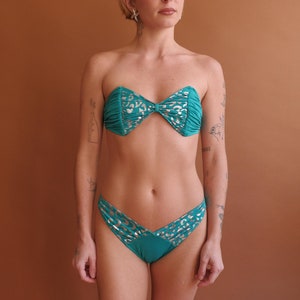Vintage 90s Turquoise and Silver High Cut Bikini/ Size XS