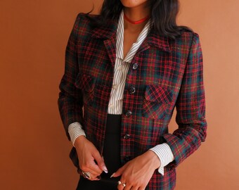 Vintage Sonia Rykiel Tweed Plaid Jacket/ Size Medium Large