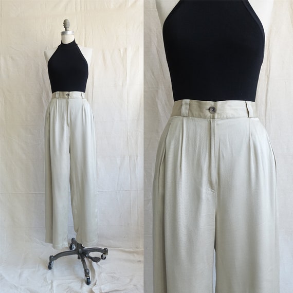 Vintage 80s Silk Champagne Trousers/ 1980s High Wa