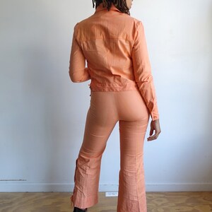 Vintage 70s Peach Lace Up Pants Suit/ 1970s Wendy Watts High Waisted Bell Bottoms/ Matching Jacket/ Stage Wear/ Size Small image 6