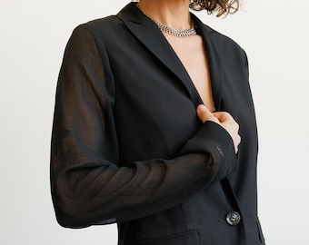 Blazer negro Cabi vintage de los años 90 con mangas transparentes / Talla pequeña