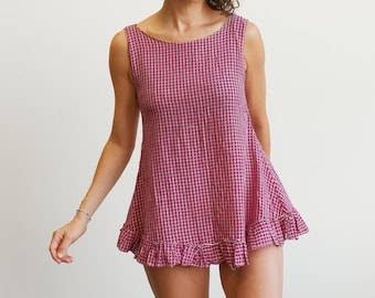 Túnica a cuadros estilo años 20 / Camisa campestre hecha a mano de los años 20 / Talla pequeña