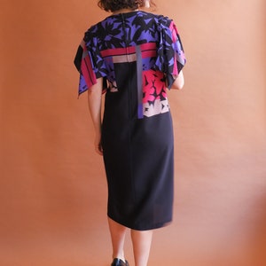 Vintage 80s Rayon Flutter Sleeve Shift Dress/ Size Small image 7