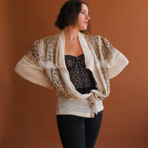 Vintage 80s SNAKESKIN and Mesh Jacket/ 1980s Strong Shoulder Cardigan/ Size Medium image 1