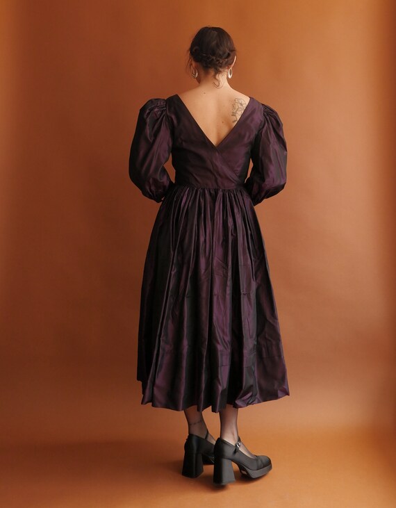 Vintage 80s Laura Ashley Eggplant Taffeta Puff Sl… - image 5