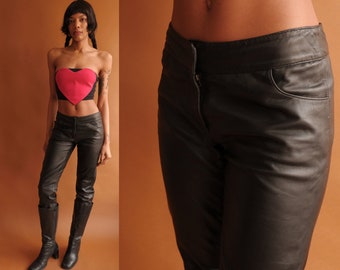 Vintage 90s Y2K Low Rise Leather Pants/ Size XS