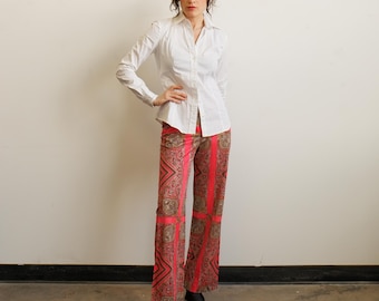 Vintage 70s Wide Leg Paisley Pants/ Size Small Medium
