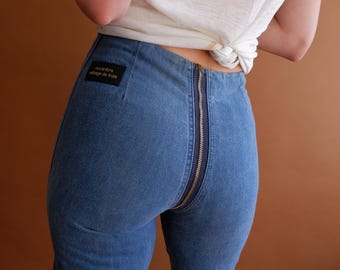 Vintage 70s Zip Around Jeans/ 1970s Ricardos Menage De Tois Zipper Denim/ Size Small