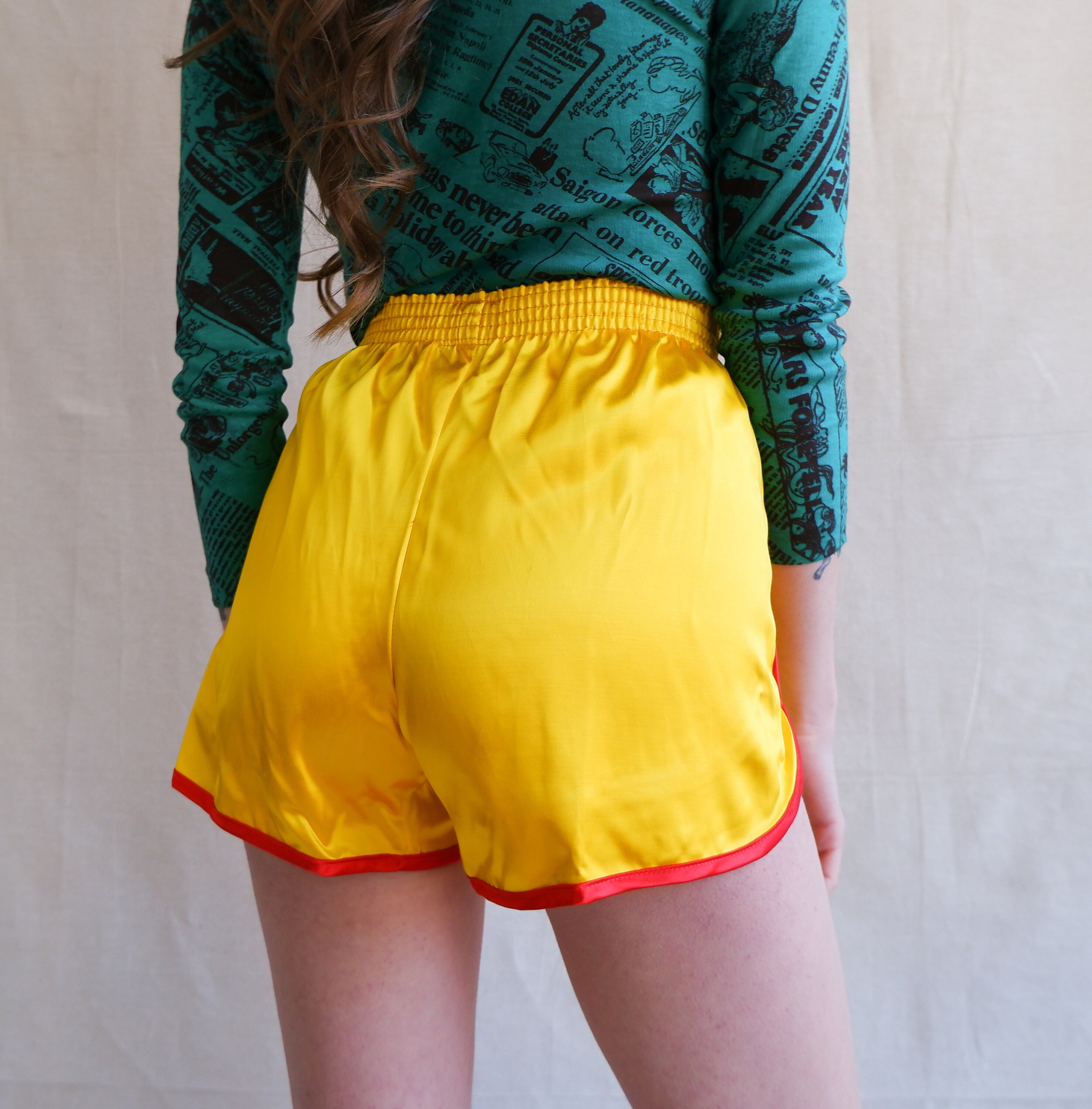 Vintage 70s Yellow Satin Roller Girl Shorts/ 1970s High Etsy