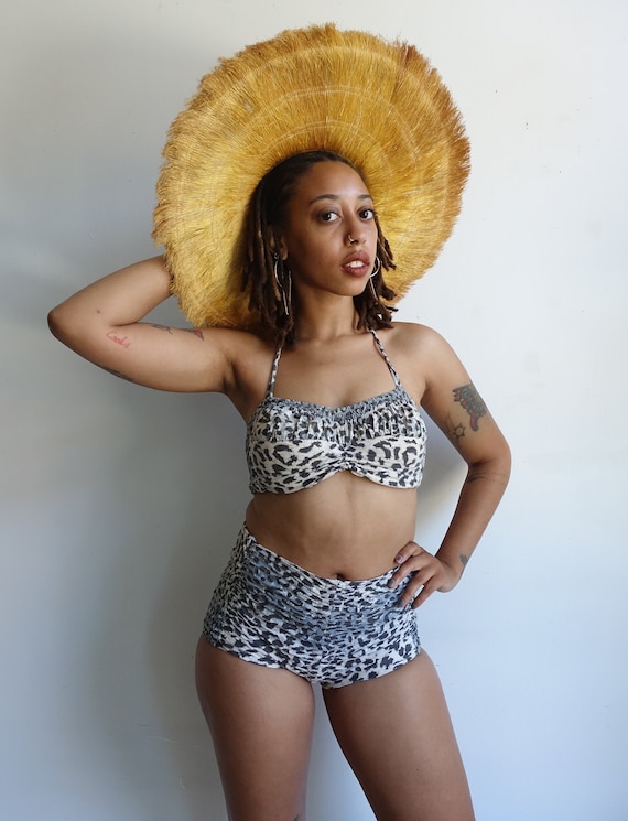 Vintage RARE 40s/50s Leopard Print Smocked Bikini/