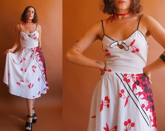 Vintage 70s Cherry Print Summer Dress/ Size Medium 27