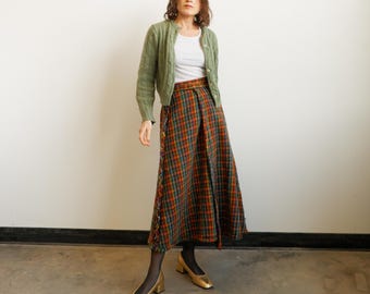 Vintage 70s Rainbow Plaid Wool Wrap Skirt/ Size Small Medium