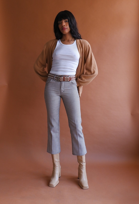 Vintage 70s Plaid Lee Pants/ 1970s Brown White Fl… - image 3