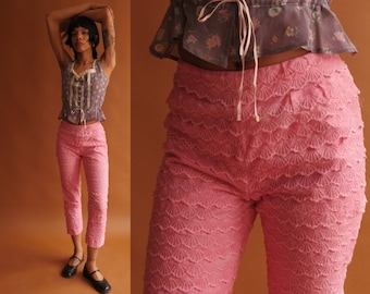 Vintage 70s Pink Scalloped Fringe Pants/ Size XS 24