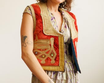 Vintage 60s Afghani/Turkish Embroidered Folk Vest/ Size Small