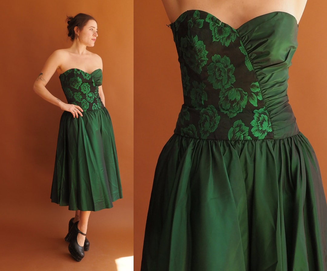 A-Line/Princess Square Collar Taffeta Prom Dresses Vintage 80s Iridescent Dress Short Sleeves Ankle-Length main image 1