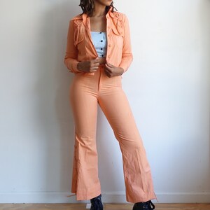 Vintage 70s Peach Lace Up Pants Suit/ 1970s Wendy Watts High Waisted Bell Bottoms/ Matching Jacket/ Stage Wear/ Size Small image 2