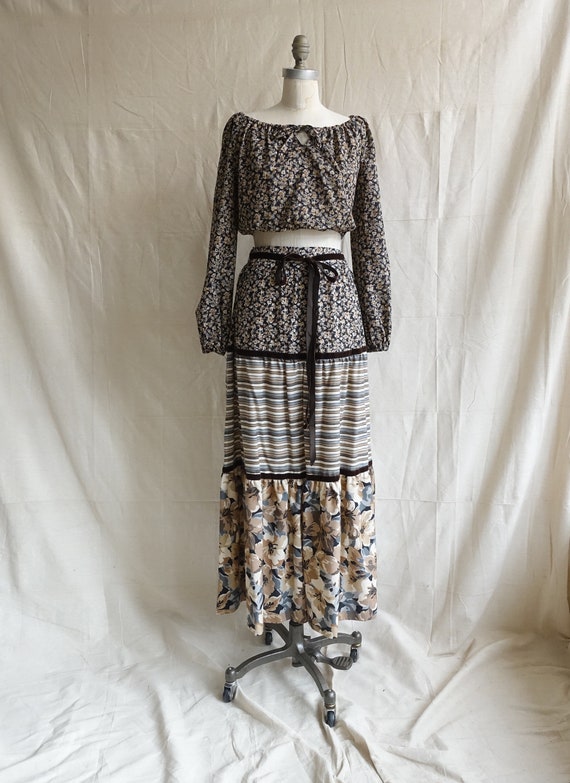 Vintage 70s Two Piece Prairie Set/ 1970s High Wai… - image 8