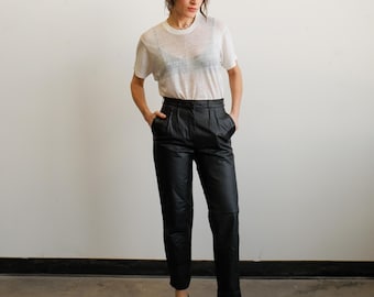 Vintage 80s Black Leather Pants/ Size 26