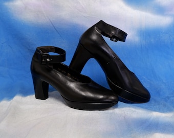 Scarpe con plateau e cinturino alla caviglia in pelle nera Robert Clergerie / Taglia 9.5