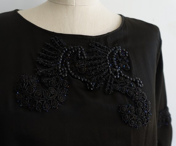 1920s Black Beaded Gown/ 20s Deco Flapper Drop Wa… - image 4
