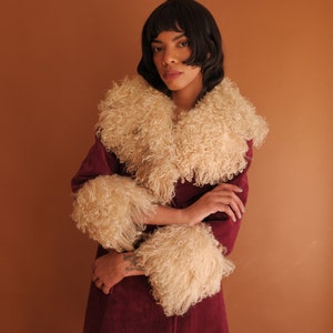 Vintage 70s Mongolian Lamb Fur Trim Coat/ 1970s Penny Lane Belted Jacket/ Size Medium image 7