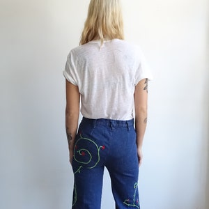 SALE Vintage 70s Embroidered Button Fly Denim/ 1970s Sailor Pants/ Dark Wash/ American Denim/ Size Medium 30 image 4