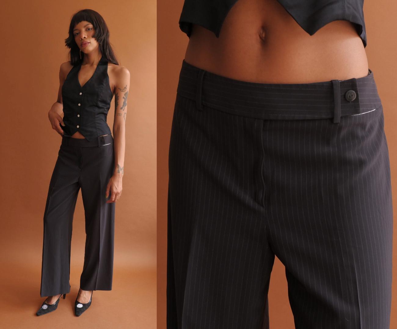 Vintage Y2K Armani Low Rise Pinstripe Pants/ Baggy Fit