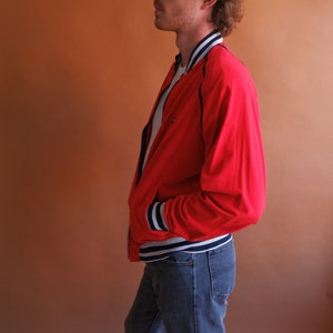 Vintage 70s FILA Red Track Jacket/ 1970s Zip Off Sleeve Red Blue Velour Jacket/ Size Large image 6
