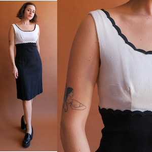 Vintage 60s Black White Scalloped Dress/ Size Medium image 1