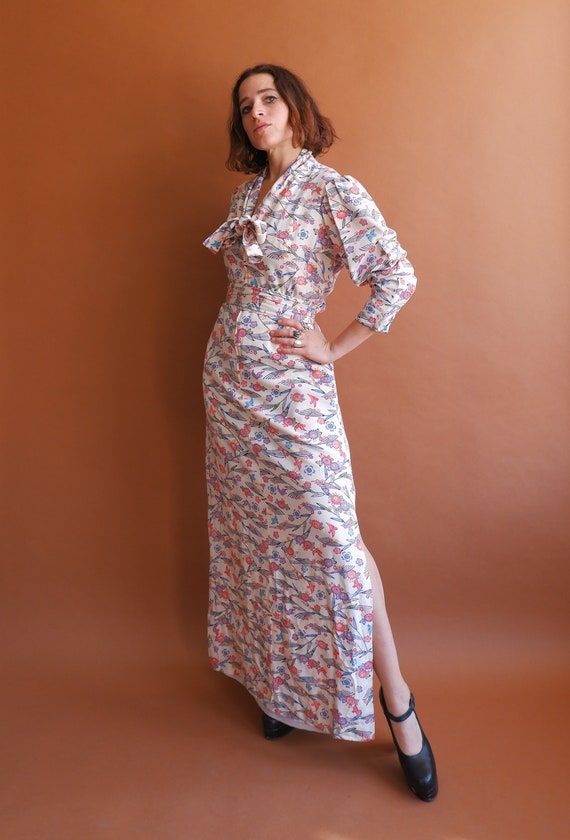 Vintage 70s Puff Sleeve Maxi Dress/ 1970s Kimono … - image 2