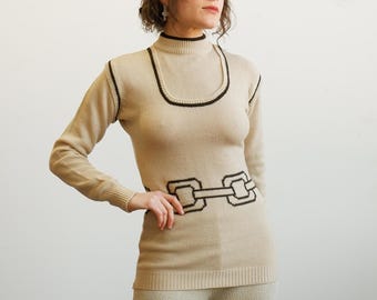 Vintage 70s Trompe L'oeil Sweater/ Size Small Medium