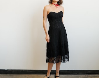 Vintage Betsey Johnson Black Strapless Lace Dress/ Size Small